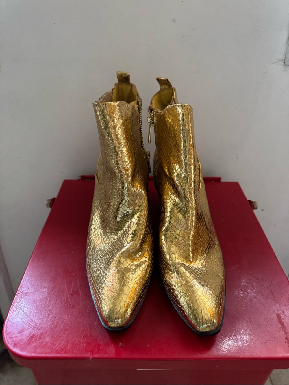 JustFab Metallic Gold Snake-Texture Ankle Booties